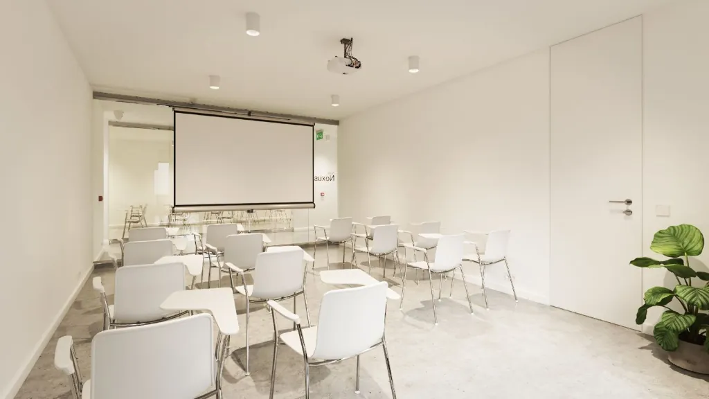 Classroom with a pull-down projector screen